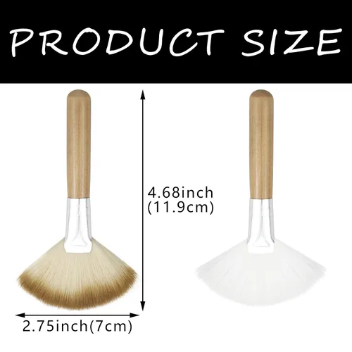 Vista 2 de Paquete de 4 cepillos de abanico para mujer, cepillo de cerdas suaves para resaltar la cara, cepillo para rubor con mango largo, cepillos