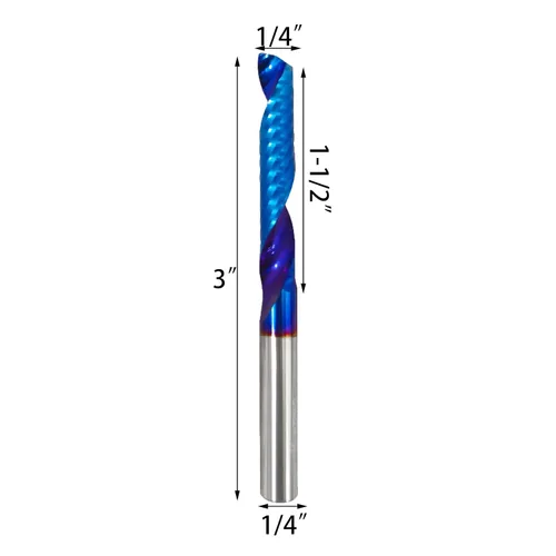 Vista 2 de Fresa de extremo CNC de carburo sólido con corte en O, diámetro de corte de 1/4 de pulgada, extra largo, 3 brocas individuales de 0 flautas