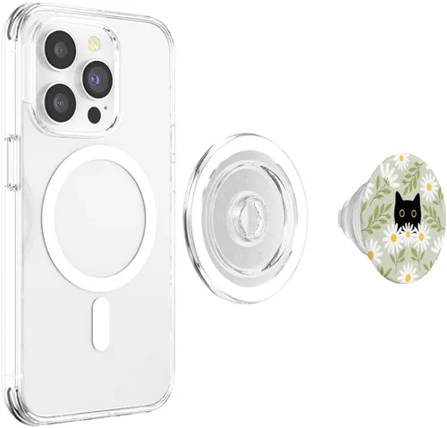 Vista 3 de PopSockets PopGrip para MagSafe con diseño floral de margarita, gato negro y verde salvia, para mujeres y niñas