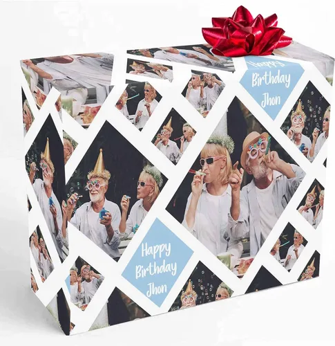Vista 13 de COLORSFORU Papel de regalo personalizado de feliz cumpleaños con foto de nombre: fabricado en EE. UU., rollo de papel de regalo personalizado, papel
