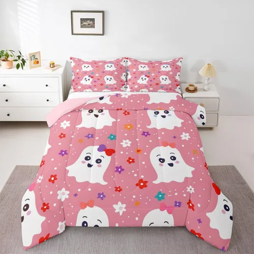 Vista 31 de Juego de edredón de polilla de la muerte, juego de ropa de cama tamaño individual, diseño de calavera gótica, flores botánicas, juego de edredón