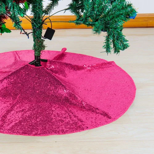 Vista 9 de Partisout Falda de árbol de lentejuelas con purpurina, falda de árbol de Navidad de algodón, falda colorida para árbol de Navidad, falda de árbol