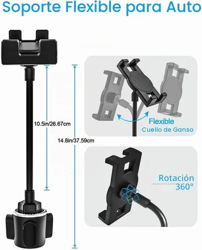 Vista 4 de Soporte para tablet de automóvil, soporte ajustable de 10.5 pulgadas, soporte para tablet con brazo de cuello de cisne, compatible con iPad