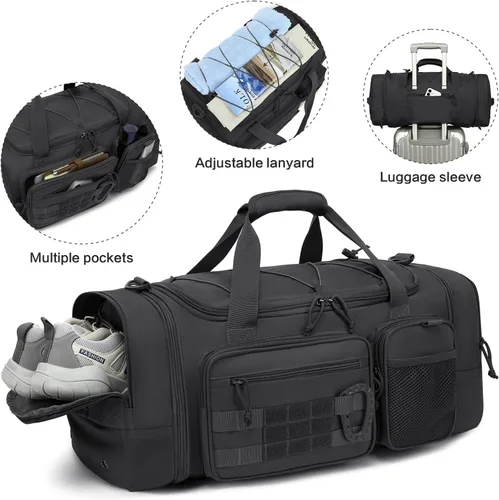 Vista 6 de Mochila táctica para gimnasio y viaje, mochila multifuncional para hombre, 45L, bolsa de lona deportiva militar con compartimento para zapatos