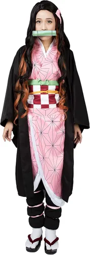 Vista 3 de Cosfun Nezuko Kamado Cosplay Kimono con accesorios de bambú mp005091