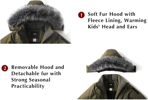 Vista 5 de ZSHOW Abrigo de invierno cálido para niños, parka impermeable con capucha