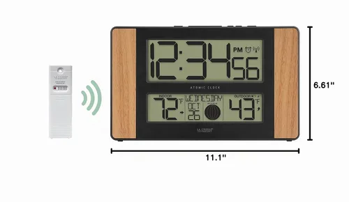 Vista 8 de [Usado] La Crosse Technology 513 – 1417 Atomic reloj digital con temperatura exterior, acabado en roble