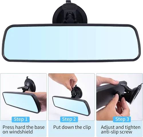 Vista 7 de Wontolf Espejo retrovisor universal con ventosa - Espejo interior antirreflejos para automóvil, camión, SUV y barcos - 9.76 pulgadas (9.764 in)