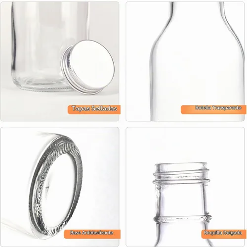 Vista 4 de Paquete de 12 botellas de vidrio para salsa picante de 12 onzas con tapas herméticas, botellas de vidrio vacías transparentes de 11.8 fl oz