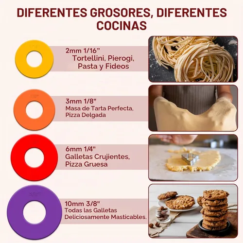 Vista 5 de Kitchtic Rodillo con anillos de grosor – Rodillo de madera ajustable – Herramienta esencial para hornear y rodillo – Grosor consistente – Fácil