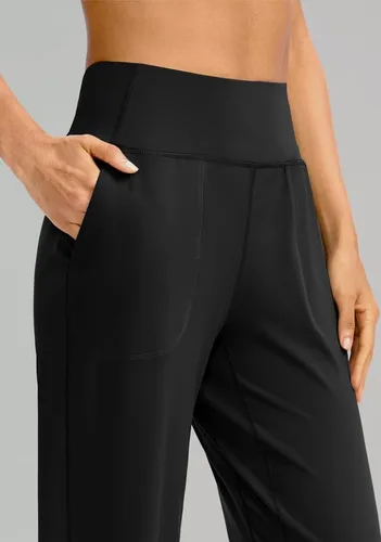 Vista 4 de Soothfeel Pantalones de pierna ancha para mujer, pantalones de trabajo de yoga con bolsillos, cintura alta, pantalones de vestir, pantalones