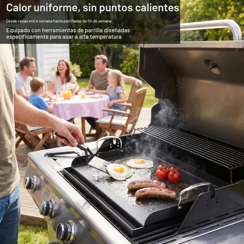 Vista 4 de Parrilla de hierro fundido de 25 x 16 pulgadas para parrilla de gas con kit de herramientas de plancha de silicona, parrilla pre-sazonada