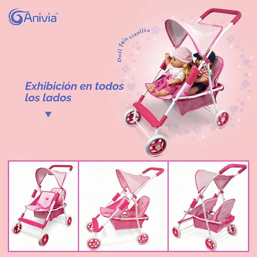 Vista 5 de Colección de muñecas Anivia, cochecito de muñeca con diseño de corazón, regalos para niños pequeños y niñas, cochecito de muñeca plegable
