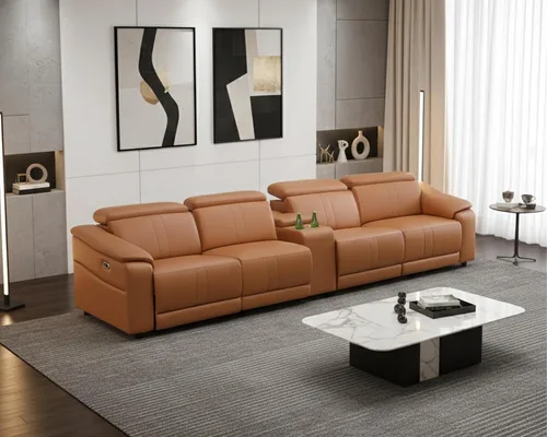 Vista 7 de Sofá reclinable eléctrico de cuero transpirable, sofá reclinable de 3 asientos para sala de estar, sofá modular de estilo moderno con reclinables