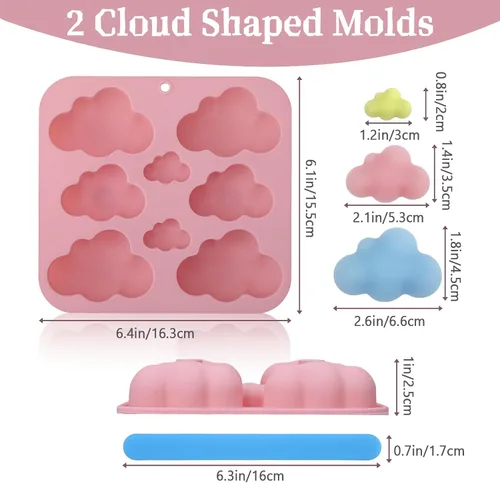 Vista 2 de Paquete de 2 moldes de silicona con forma de nube, moldes de chocolate en forma de nube, moldes de gomitas de nubes 3D, moldes de silicona