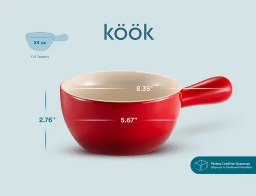 Vista 6 de Kook Cuencos de sopa de cebolla francesa, cuencos de cerámica apilables con asas, aptos para horno, microondas y lavavajillas, para cereales, sopas