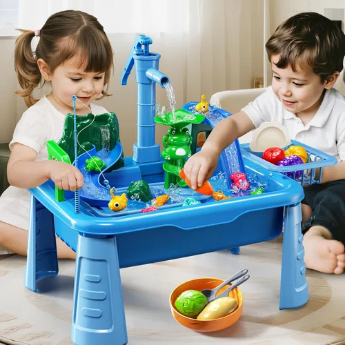 Vista 5 de Mesa de Agua para Niños Pequeños 1-3 - Fregadero de Juego para Niños con Bomba y Agua Corriente, Mesa de Agua para Niños de 4-8 Años