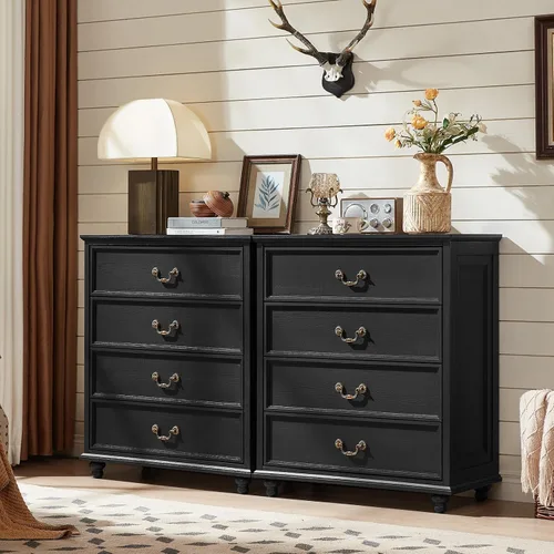 Vista 8 de Joaxswe Cómoda rústica de 4 cajones para dormitorio, cómoda rústica de 37 pulgadas de alto con 4 pies de madera maciza, organizador de armario