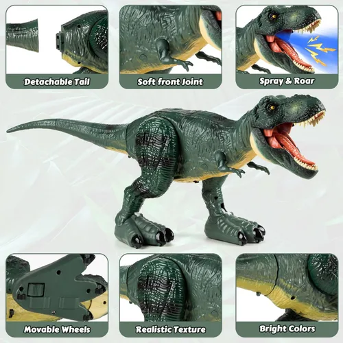 Vista 3 de Tyrannosaurus - Juguetes de dinosaurio a control remoto para niños de 3 a 12 años, velocidad ajustable T Rex juguetes con rociador de niebla, luz