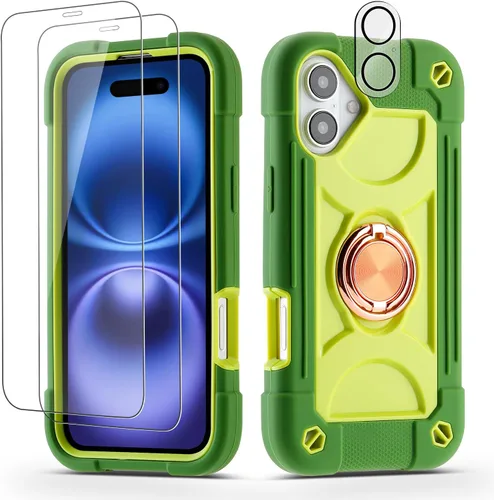 Vista 135 de Funda para iPhone 11 de 6.1 pulgadas con soporte de anillo, con 2 protectores de pantalla de vidrio, resistente a los golpes, resistente a