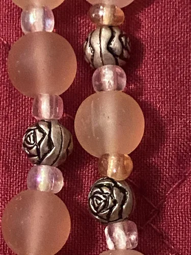 Vista 8 de Pink Frosted Glass Rosary with Miraculous Medal and 2" Crucifix St Michael Medal