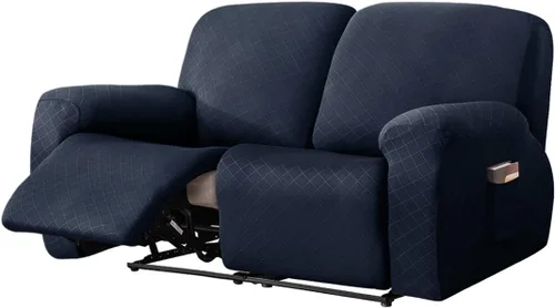 Vista 22 de vctops Funda reclinable con diamantes de 4 piezas, funda elástica para sofá reclinable de 1 plaza, protector suave y sólido para muebles con correa