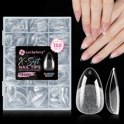 Vista 16 de Luckyfairy Puntas de uñas de ataúd medianas, 15 tamaños, 150 uñas postizas