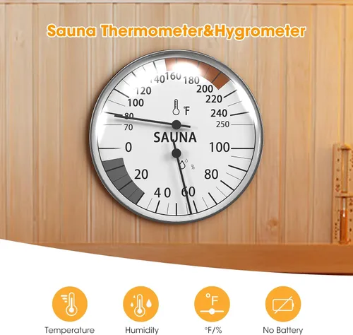 Vista 7 de Termómetro e higrómetro de sauna 2 en 1, monitor de humedad, accesorios de sauna para saunas de vapor infrarrojos, accesorios de sauna
