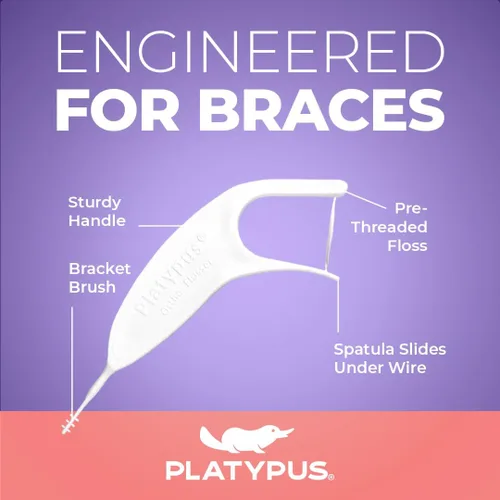 Vista 2 de Platypus Hilos Dentales para Aparechos - Paquete Familiar - Estructura Única que se Ajusta Bajo el Arco, Aumenta el Cumplimiento del Uso del Hilo