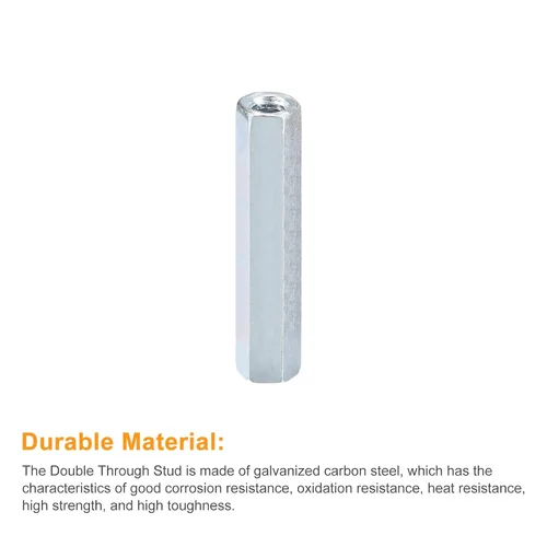 Vista 4 de uxcell Tuercas de acoplamiento M6x10x50mm - Acoplador de varilla roscada hexagonal de acero al carbono galvanizado para muebles, electrónico