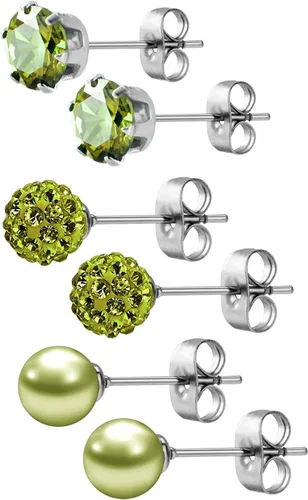 Vista 44 de JewelrieShop - Juego de aretes de tuerca de acero inoxidable con circonitas cúbicas y perlas de imitación, 3 pares de 0.236 in