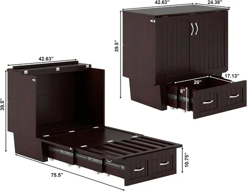 Vista 3 de Atlantic Furniture Nantucket Murphy - Cómoda de cama con estación de carga y colchón, individual, expreso, modelo: AC592141 Espresso