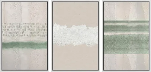 Vista 22 de SIGNLEADER Lienzo enmarcado para pared, juego de arte abstracto geométrico verde esmeralda, arte moderno geométrico zen de mediados de siglo
