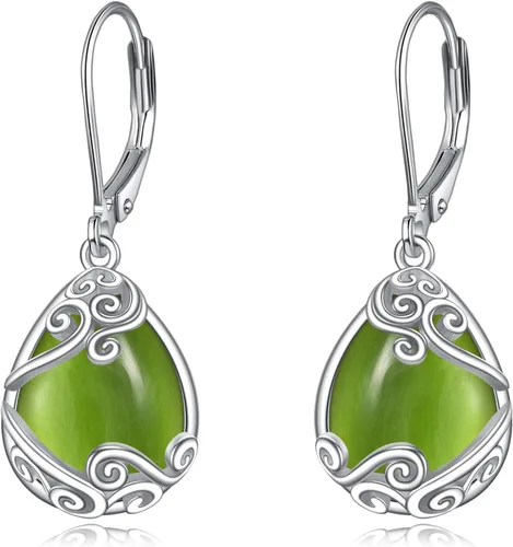 Vista 270 de Aretes colgantes con forma de lágrima de filigrana de piedra lunar de plata de ley 925 con cierre de palanca para mujer, regalos de joyería