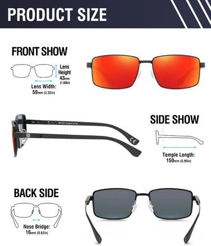 Vista 3 de DUCO Gafas de sol polarizadas rectangulares retro para hombres, tonos de fibra de carbono de moda