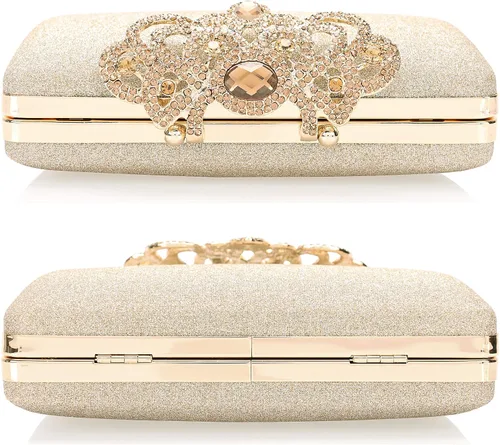 Vista 5 de Dexmay - Bolso de mano con diamantes de imitación con cierre de corona de cristal, bolso de noche formal para mujer