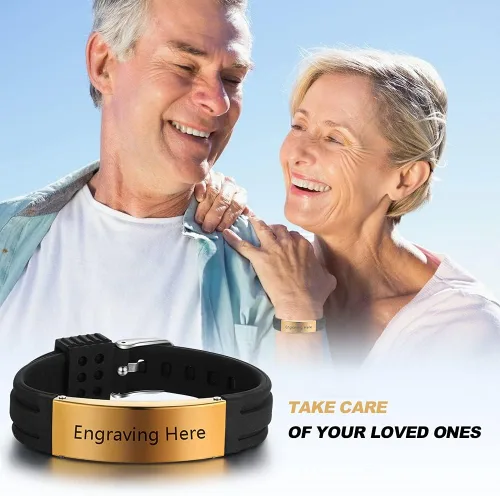 Vista 12 de OPALSTOCK Pulseras médicas personalizadas de silicona ajustable para identificación de emergencias, grabado gratuito, 9 pulgadas, resistente al