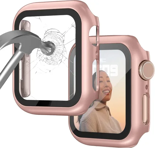 Vista 20 de Adepoy Paquete de 8 fundas con protector de pantalla de vidrio templado compatible con Apple Watch SE3 SE2 SE Series 6/5/4 de 1.575 pulgadas