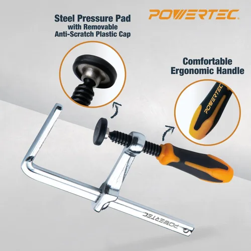 Vista 2 de POWERTEC Abrazaderas de Riel Guía de Tornillo Rápido para Cercas BOW XTENDER, Mesa MFT, Sistema de Riel Guía para Sierra de Riel, Capacidad de 7" x