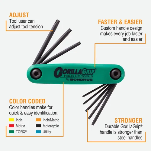 Vista 2 de Bondhus 12632 GorillaGrip, juego de 8 llaves plegables estrella, tamaños T6-T25