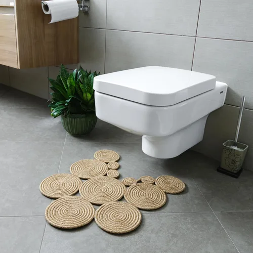 Vista 7 de Alfombra de baño bohemia de yute Alfombra de inodoro lavable hecha a mano Alfombra de baño moderna Decoración de baño bohemia tejida de doble