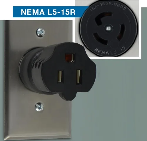Vista 5 de Conntek 30120 Enchufe de bloqueo UNO NEMA L5-15P a NEMA 5-15R Adaptador de 125 voltios Negro, 1PCS/PK