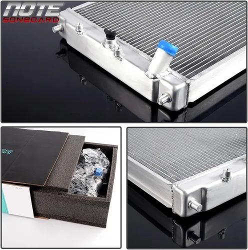 Vista 5 de PIT66 Radiador de aluminio de 2 filas de 42mm, compatible con Honda Civic B16A B18C Tipo R de 92-00 (entrada/salida de 32mm)