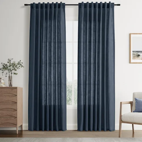 Vista 67 de Joywell - Cortinas de lino de 96 pulgadas de largo para sala de estar Natural