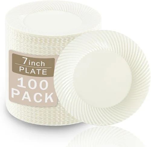 Vista 17 de I00000 - Platos de plástico azul de 7 pulgadas, 100 platos desechables de postre resistentes, platos de ensalada azules desechables, platos duros
