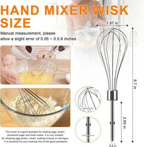 Vista 5 de Batidores de mano accesorios para batidor Kitchenaid, batidor, gancho de masa, varilla de mezcla, mezcladores de mano de acero inoxidable