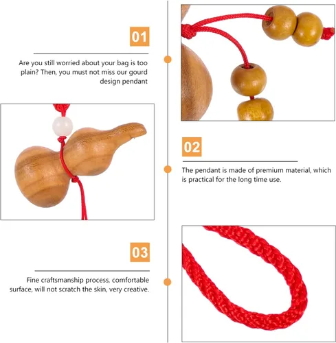 Vista 6 de FOMIYES Accesorios colgantes para espejo de coche, llavero chino de calabaza de madera de Feng Shui, llavero de calabaza Wu Hulu, llavero