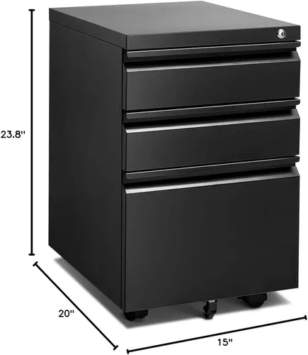Vista 3 de INTERGREAT - Archivador de 3 cajones, gabinetes de archivo de metal con cerradura, gabinete móvil de oficina con ruedas para tamaño legal/carta