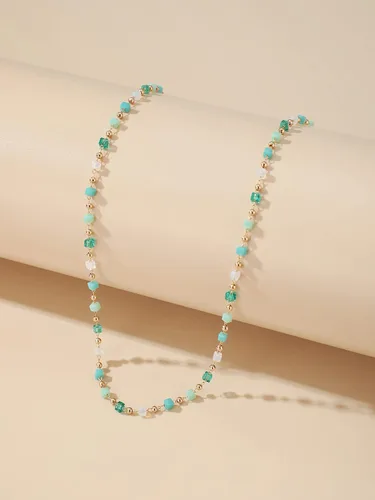 Vista 7 de FUTIMELY Gargantilla de cuentas verdes bohemias para mujeres y niñas, collar de gargantilla de cuentas redondas cuadradas de cuentas verdes frescas