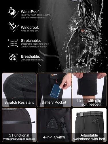 Vista 4 de Heated Pants with 20000mAh Battery Pack Electric Heated Snow Hiking Pants Winter Softshell Outdoor Trousers